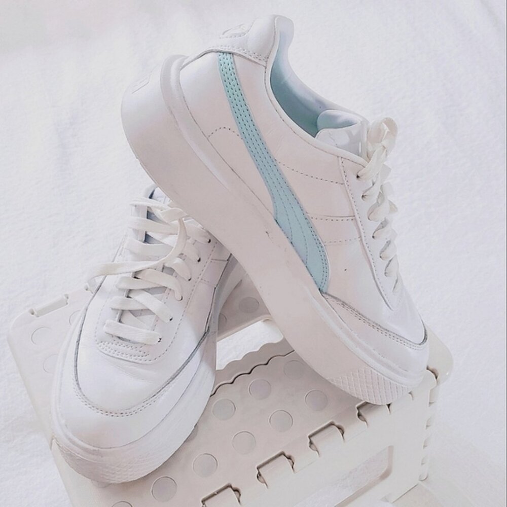 PUMA OSLO MAJA White + Mint Blue Platform Sneakers